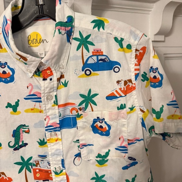 BODEN Boys Linen blend Short Sleeve Shirt size 13-14 years NWOT Multi Color - Picture 12 of 13